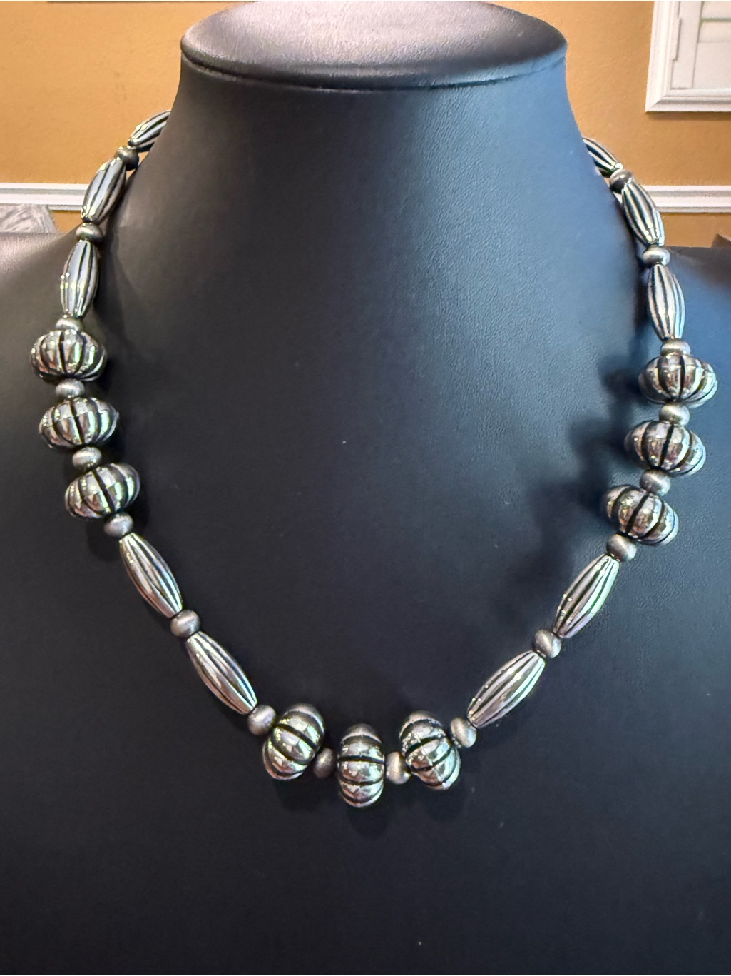 Southwestern Urban Cowgirl Faux Sterling Silver Navajo Style Pearls Necklace
